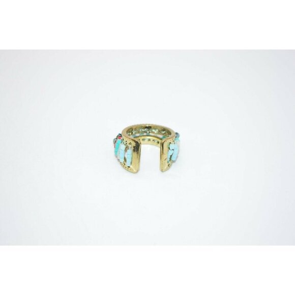 Blue Red Seed Bead Abstract Gold Tone Statement - Picture 4 of 4